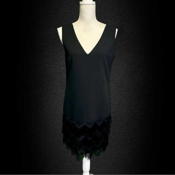 BCBGMaxAzria ‘Addilyn’ Fringe Trim Shift Dress in Black Size 6 - Picture 3 of 15